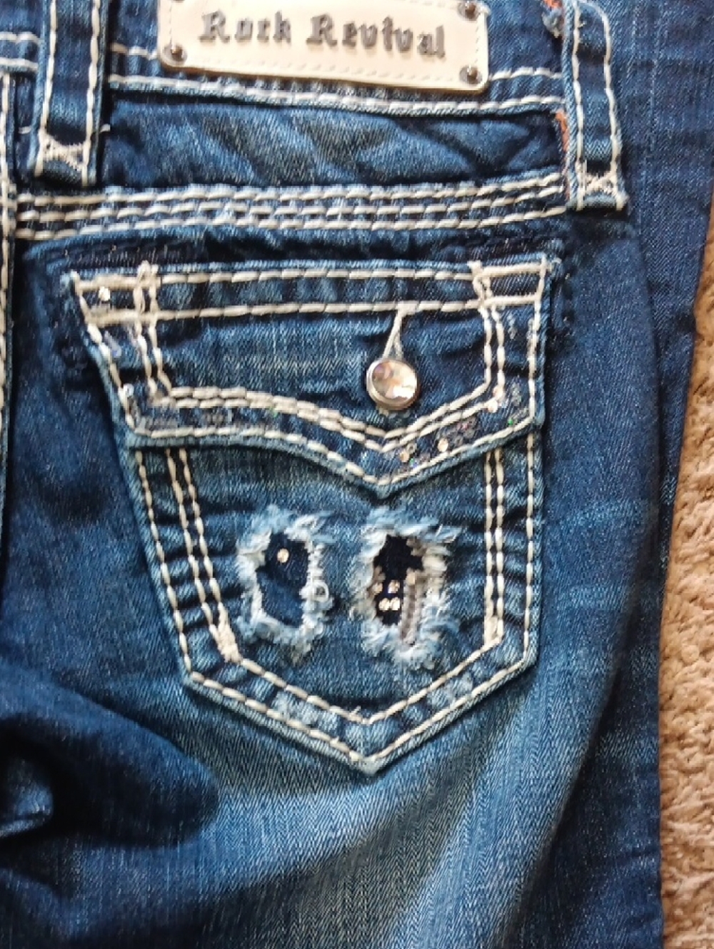 Rock Revival Women's Dark Blue Bootcut Jeans with Contrasting Stitch - Picture 4 of 5